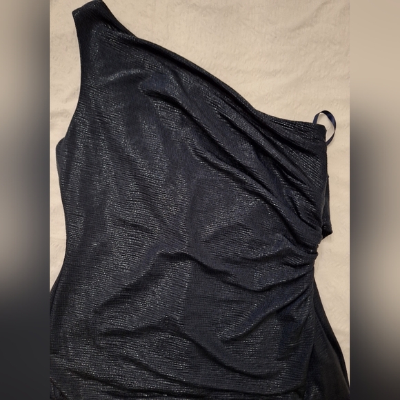 NWT RALPH LAUREN BLACK LABEL Metallic  Navy One-Shoulder Dress - Picture 6 of 10
